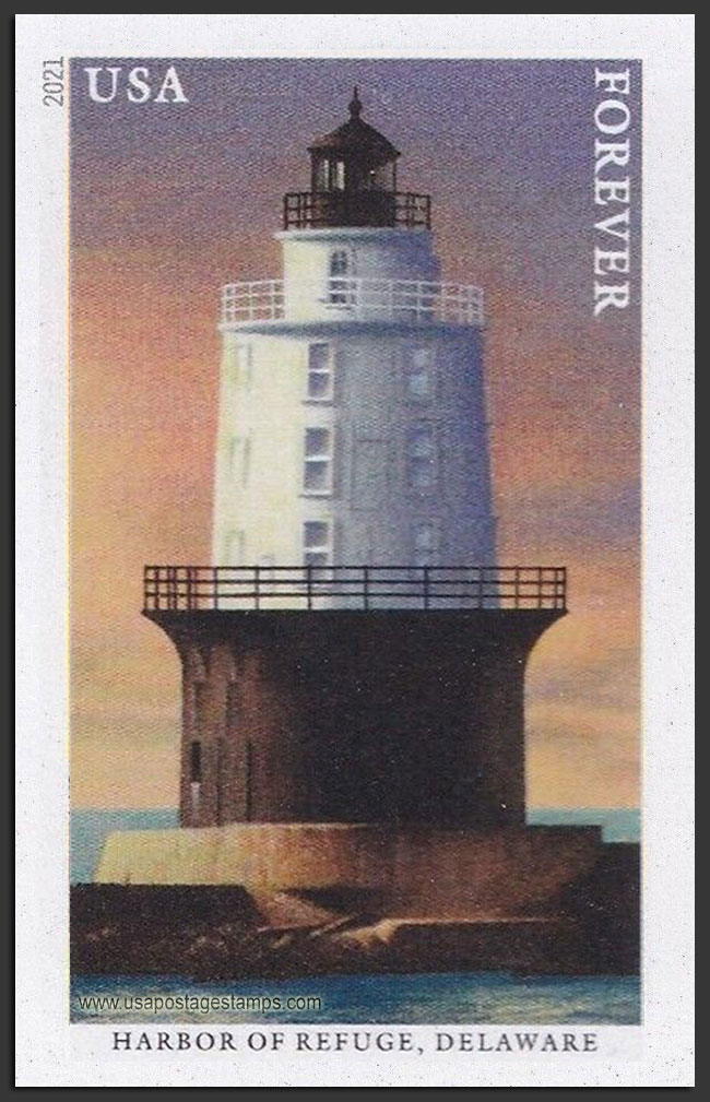 US 2021 Harbor of Refuge Lighthouse, Delaware ; Imperf. 55c. Scott. 5624a