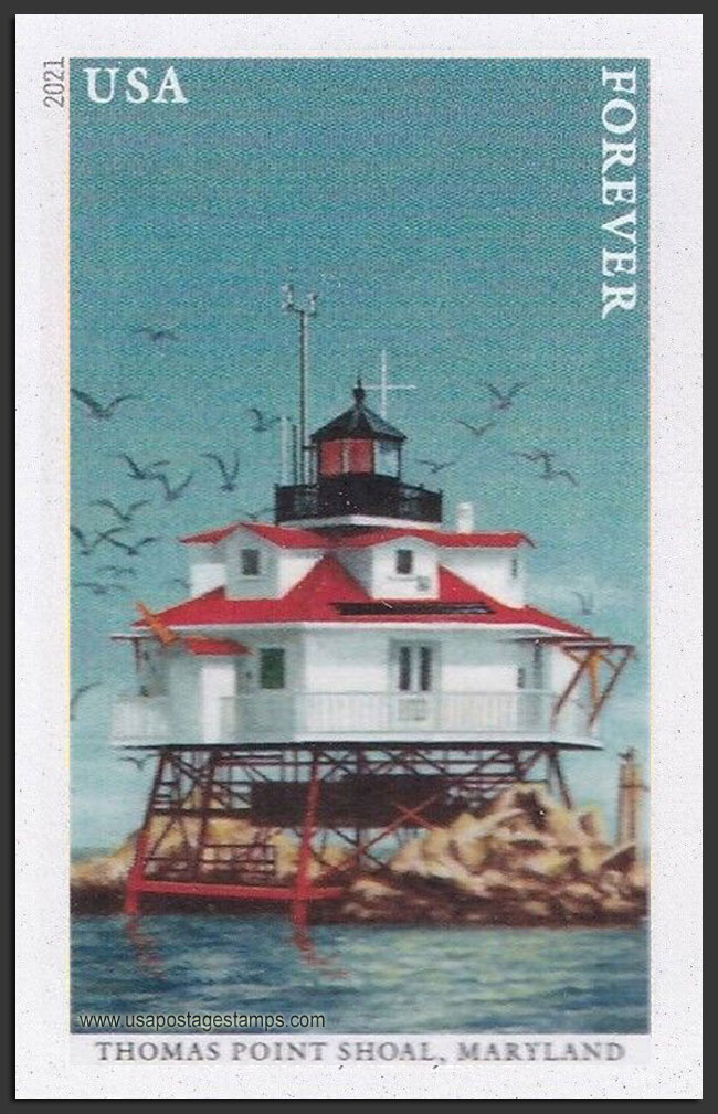 US 2021 Thomas Point Shoal Lighthouse, Maryland ; Imperf. 55c. Scott. 5625a