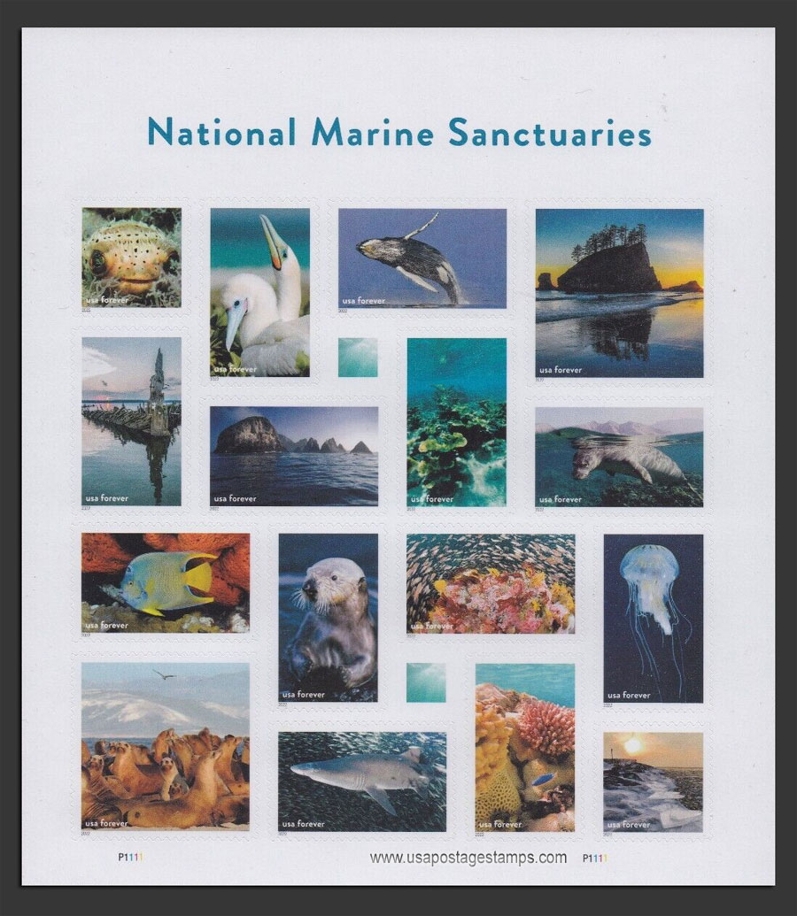US 2022 National Marine Sanctuaries ; Mini Sheet 60c.x16 Scott. 5713