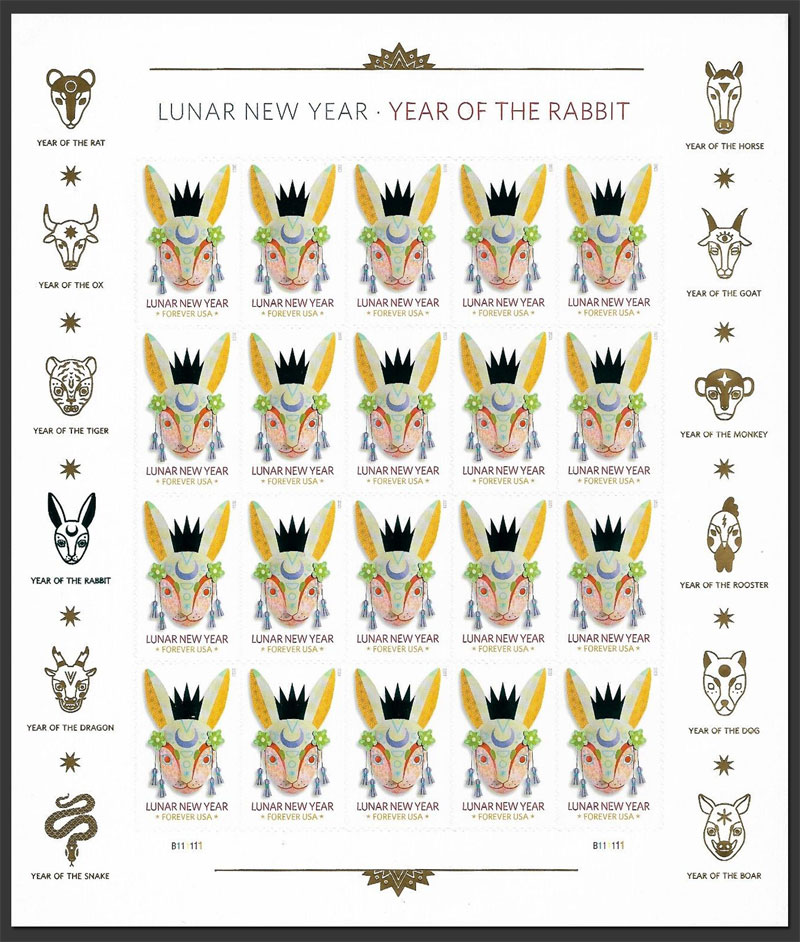 US 2023 Year of the Rabbit ; Full Sheet 60c.x20 Scott 5744MS